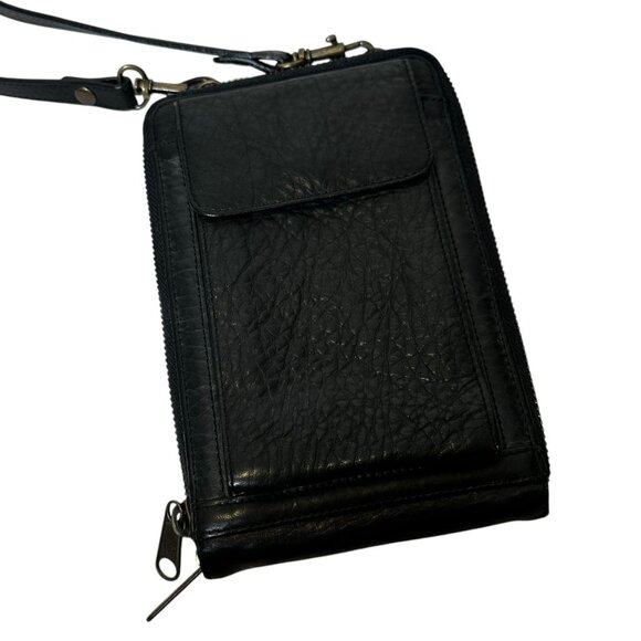 Vintage Eddie Bauer Black Leather Crossbody Wallet With Strap & Zipper Closure - Picture 4 of 9